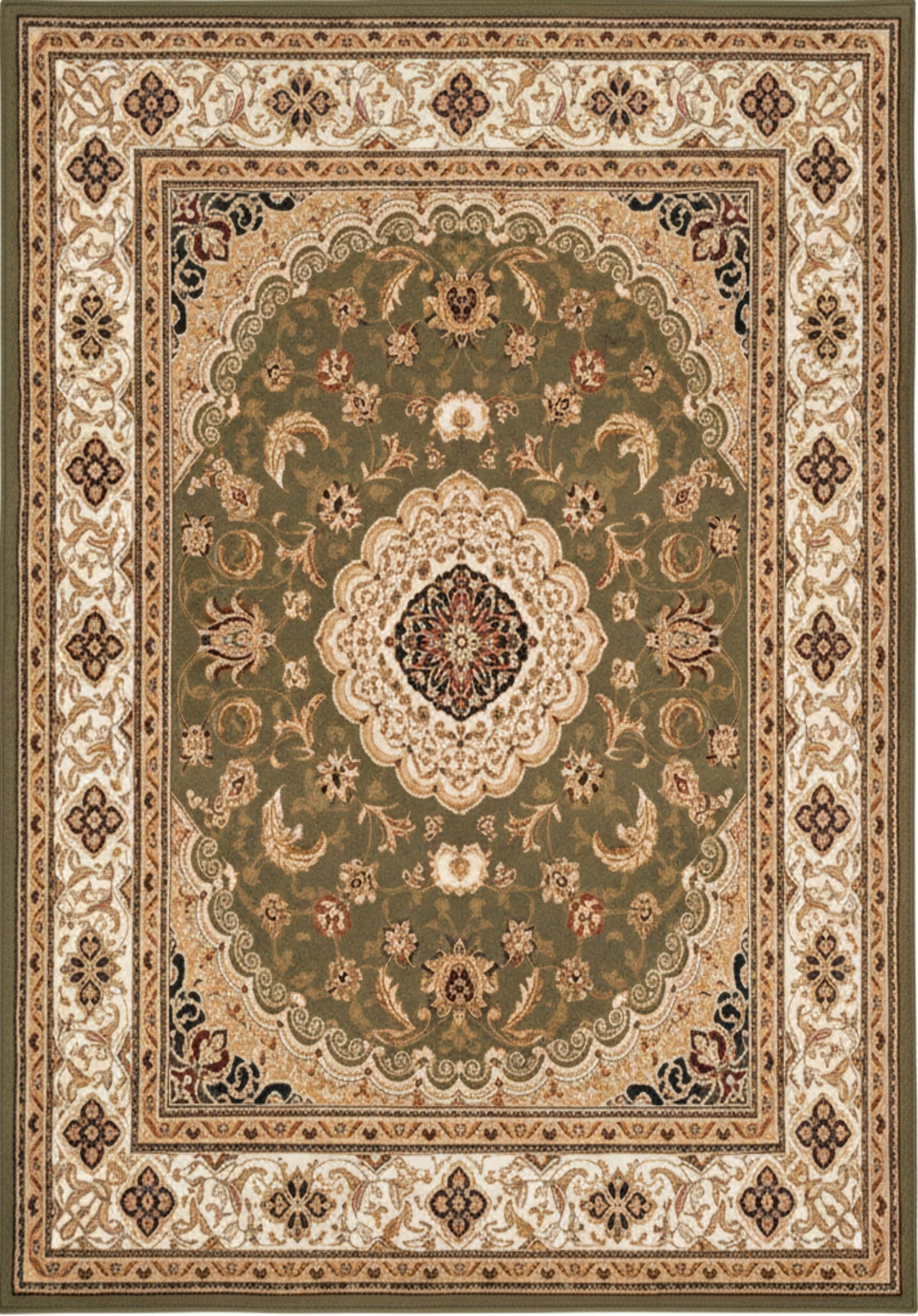 Alfombra de interior tradicional Diwan Persa medallón verde y beige