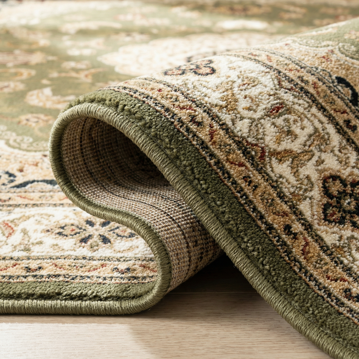 Diwan Persian Medallion Traditional Green and Beige Indoor Rug