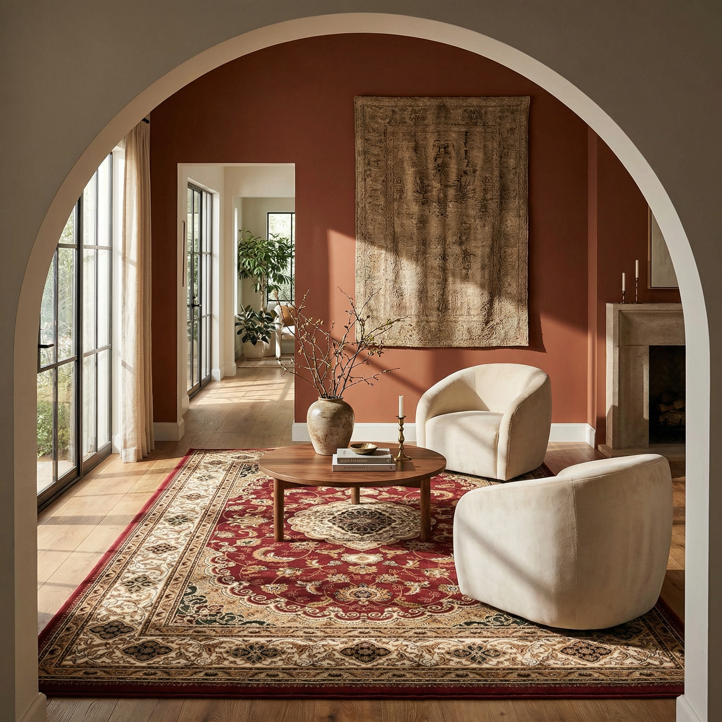 Rimal Persian Medallion Traditional Red and Beige Indoor Rug-4