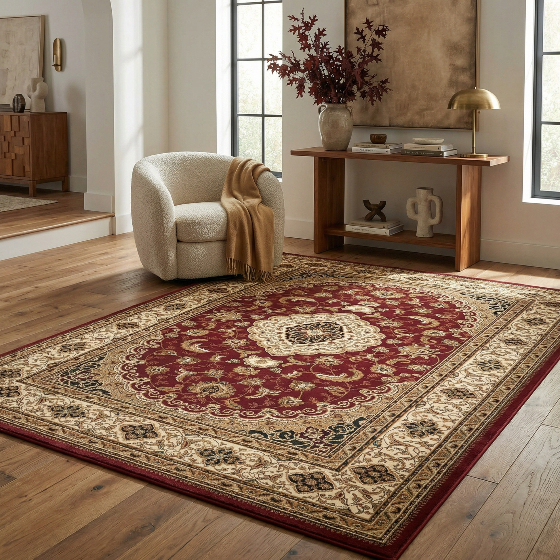 Rimal Persian Medallion Traditional Red and Beige Indoor Rug-5
