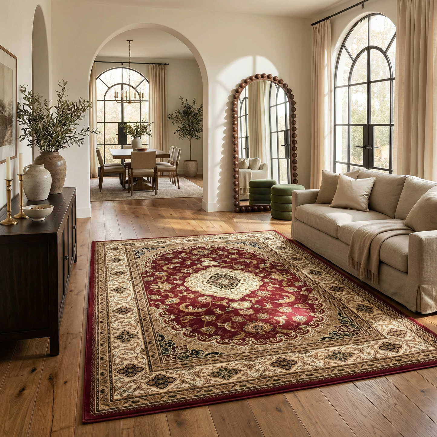 Rimal Persian Medallion Traditional Red and Beige Indoor Rug-6