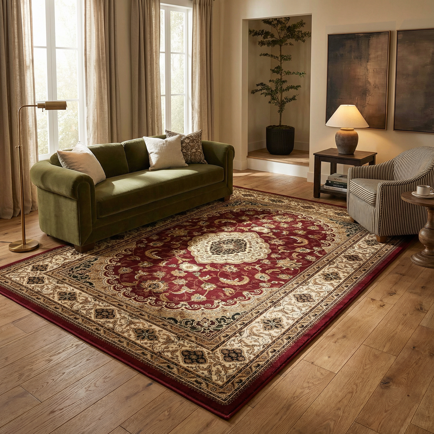 Rimal Persian Medallion Traditional Red and Beige Indoor Rug-7