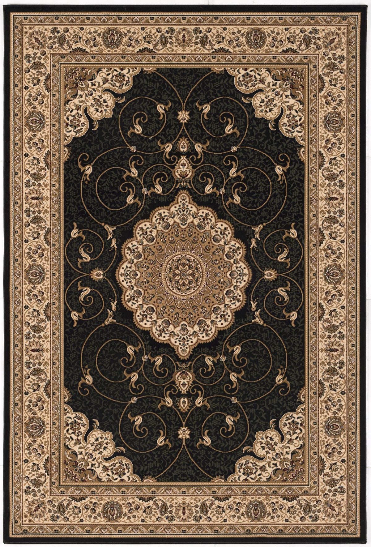 Parisa Persian Medallion Traditional Black and Beige Indoor Rug