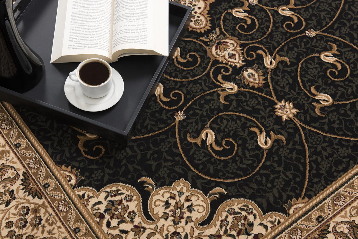 Parisa Persian Medallion Traditional Black and Beige Indoor Rug