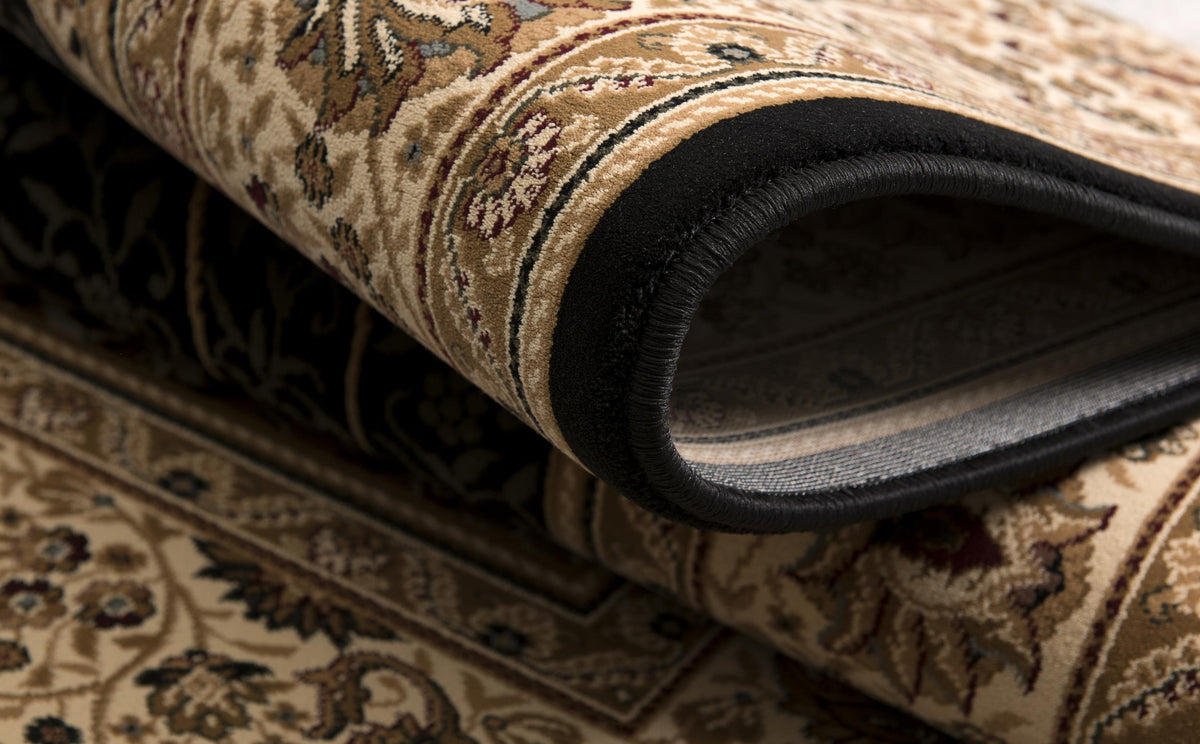 Parisa Persian Medallion Traditional Black and Beige Indoor Rug