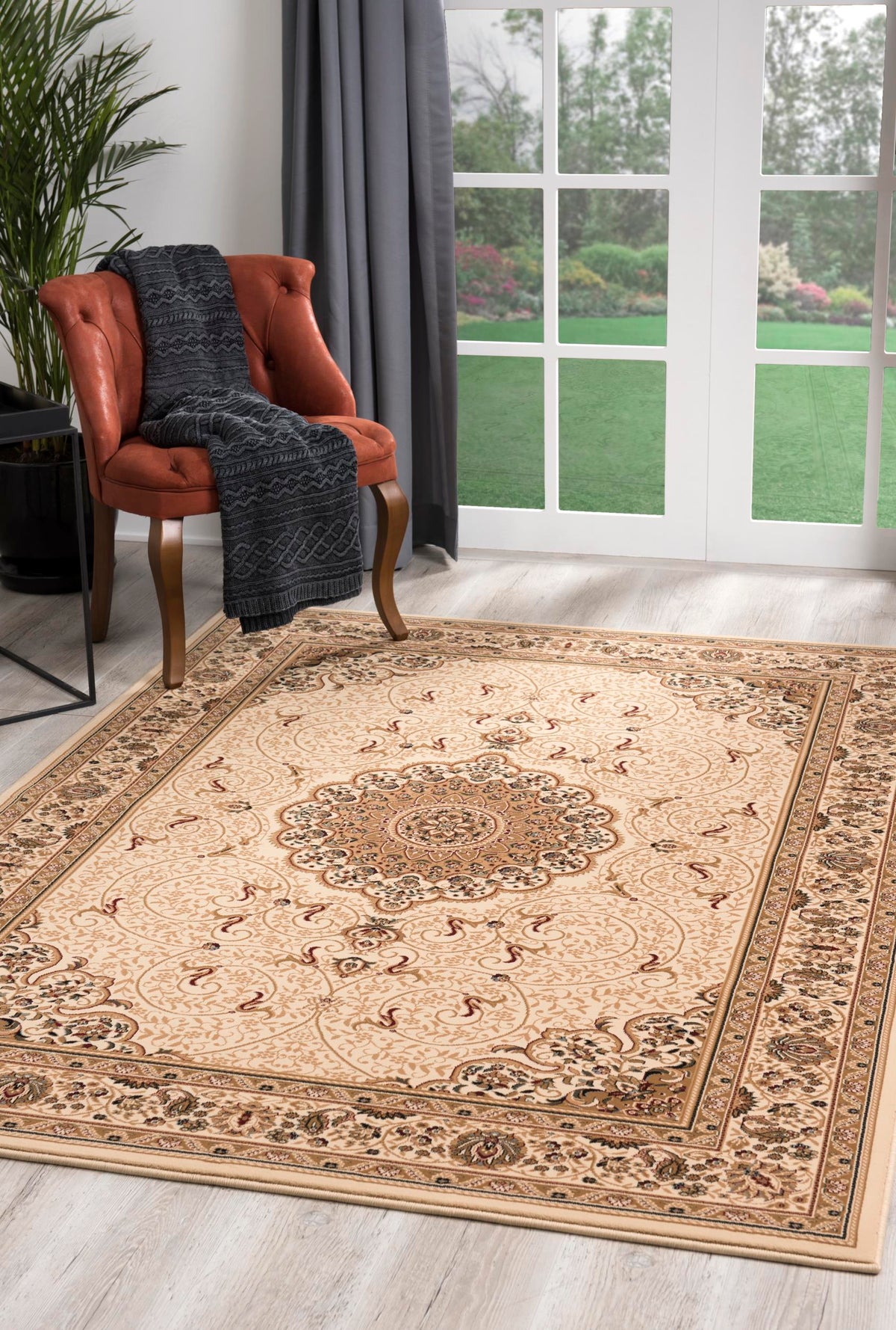 Rihab Persian Medallion Traditional Beige and Cream Indoor Rug