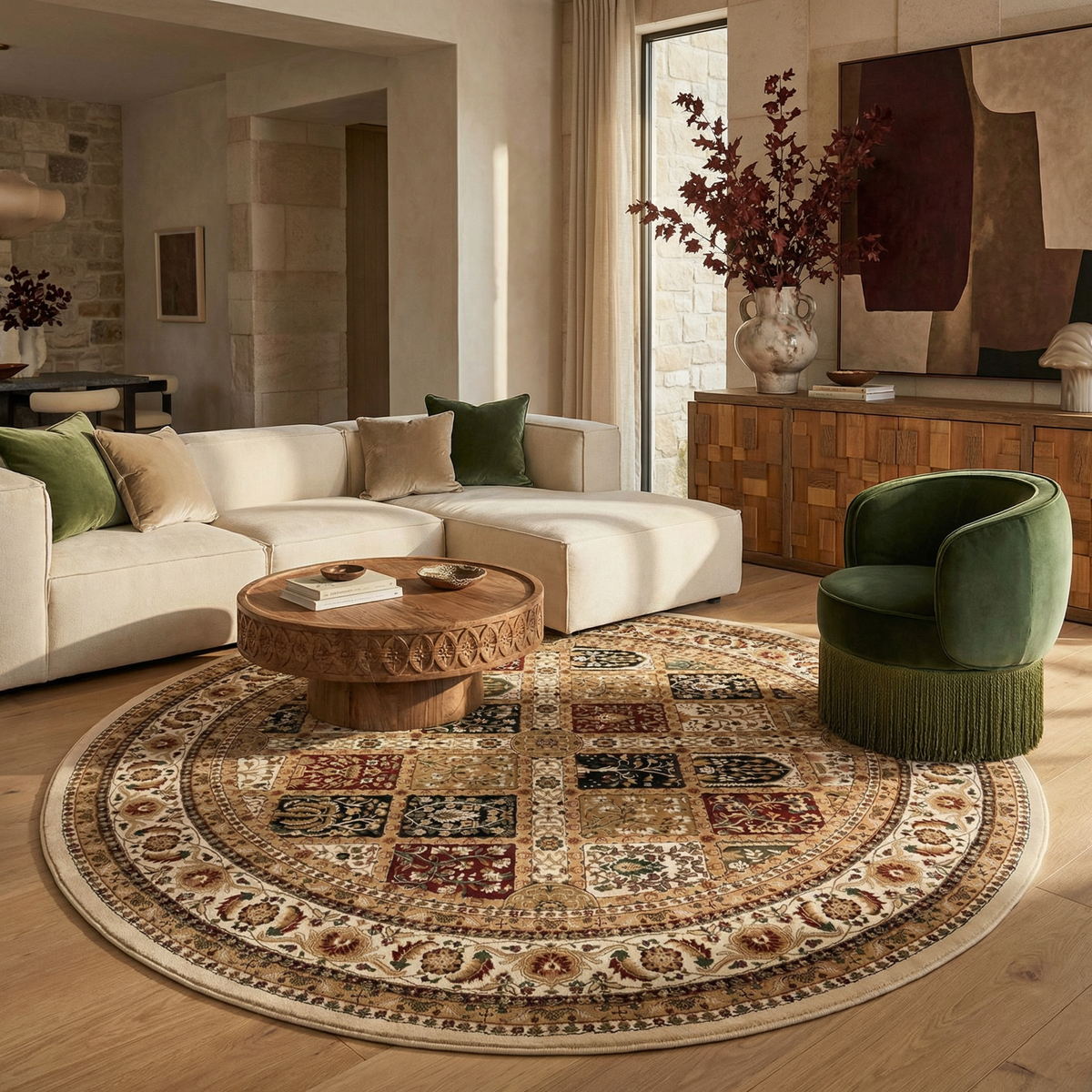 Jinan Persian Garden Traditional Beige and Red Indoor Rug