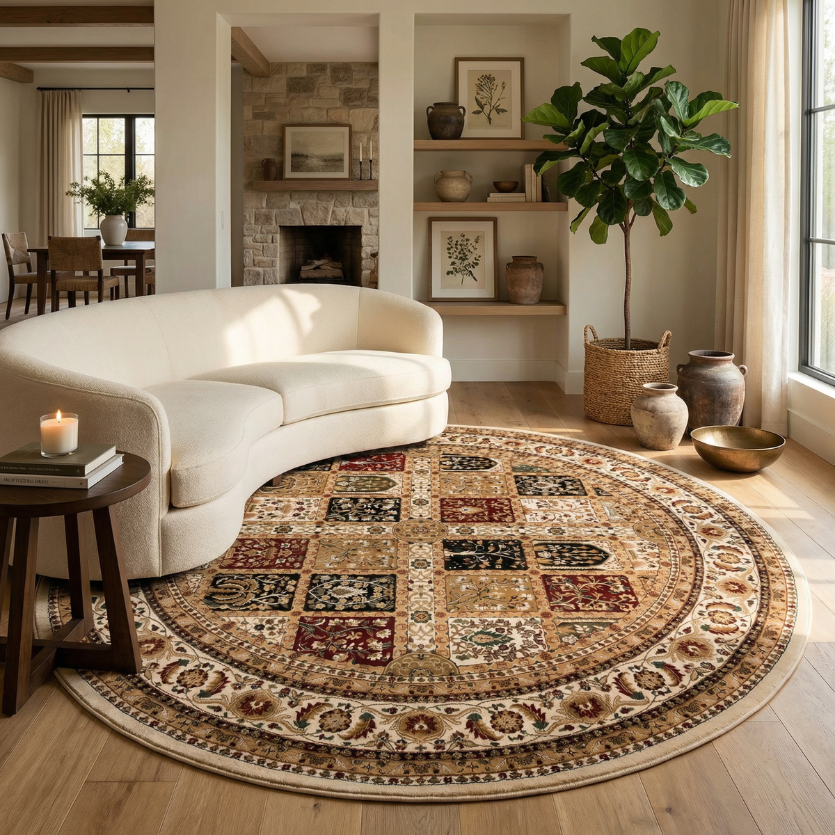 Jinan Persian Garden Traditional Beige and Red Indoor Rug