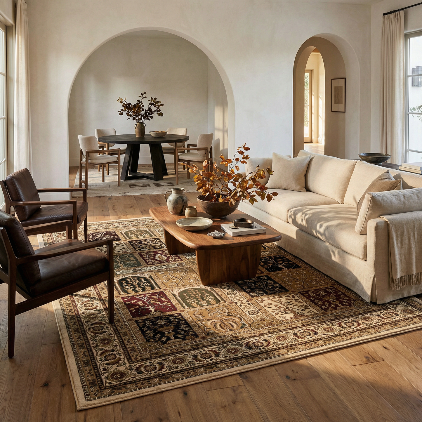 Jinan Persian Garden Traditional Beige and Red Indoor Rug-2