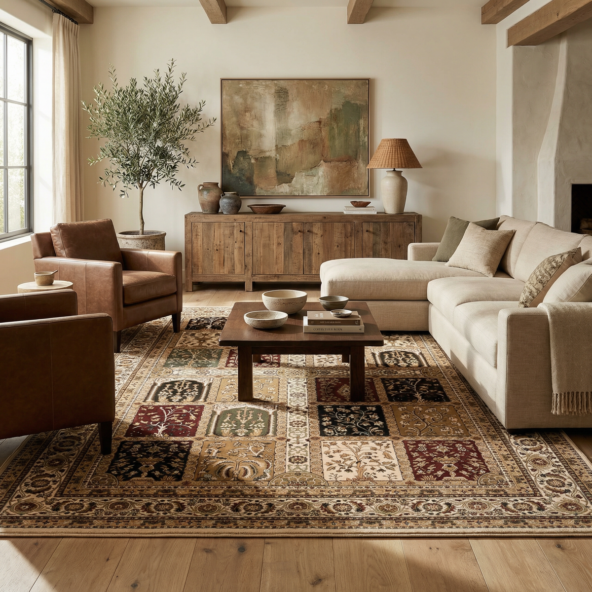 Jinan Persian Garden Traditional Beige and Red Indoor Rug