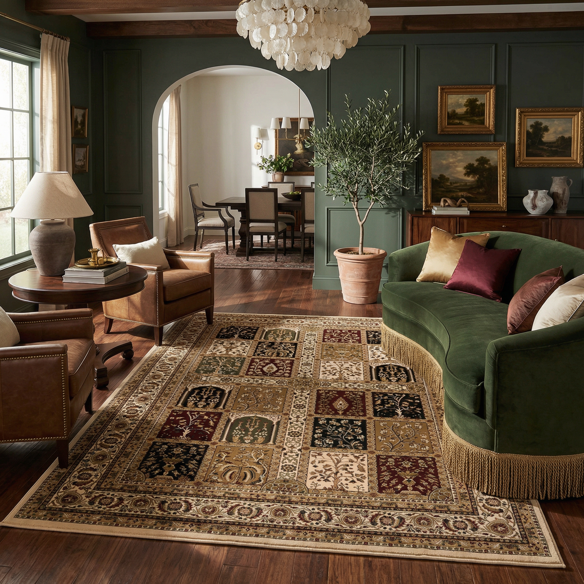 Jinan Persian Garden Traditional Beige and Red Indoor Rug