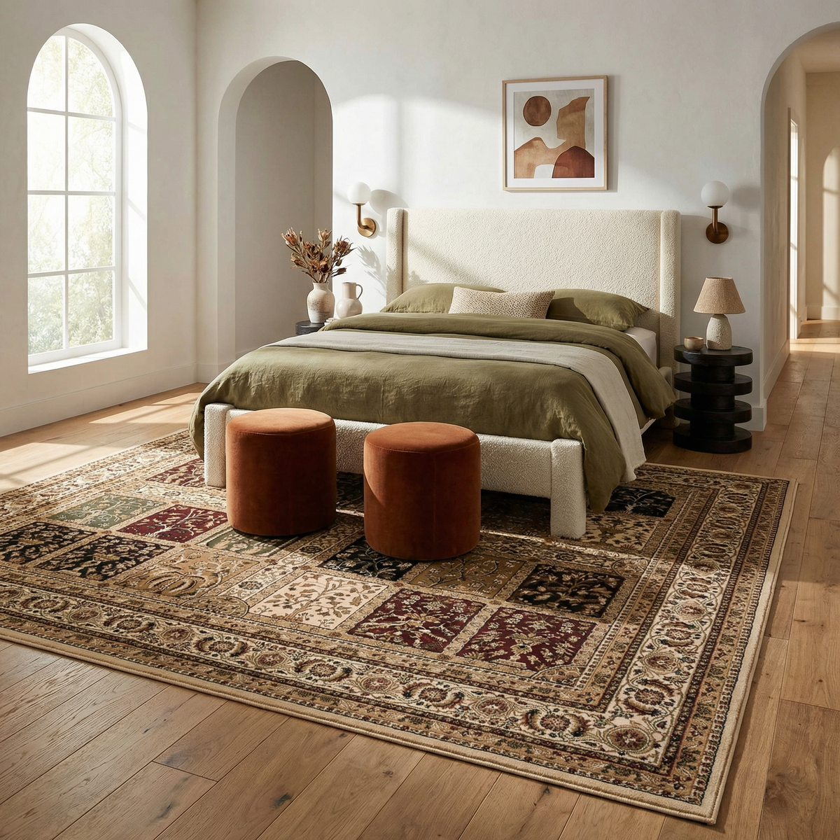 Jinan Persian Garden Traditional Beige and Red Indoor Rug