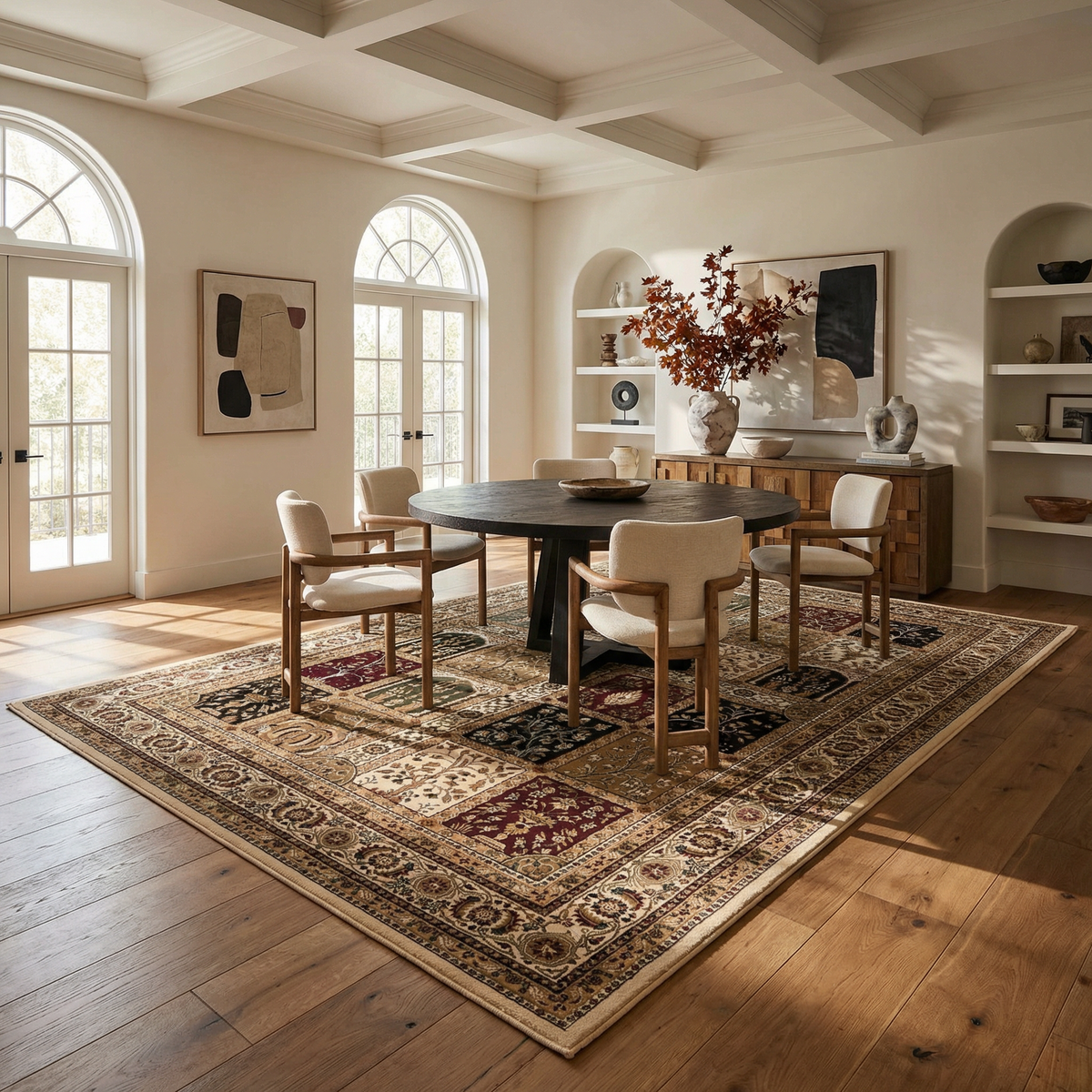 Jinan Persian Garden Traditional Beige and Red Indoor Rug