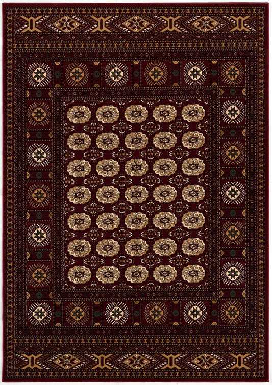 Rawda Oriental Bokhara Traditional Red and Beige Indoor Rug