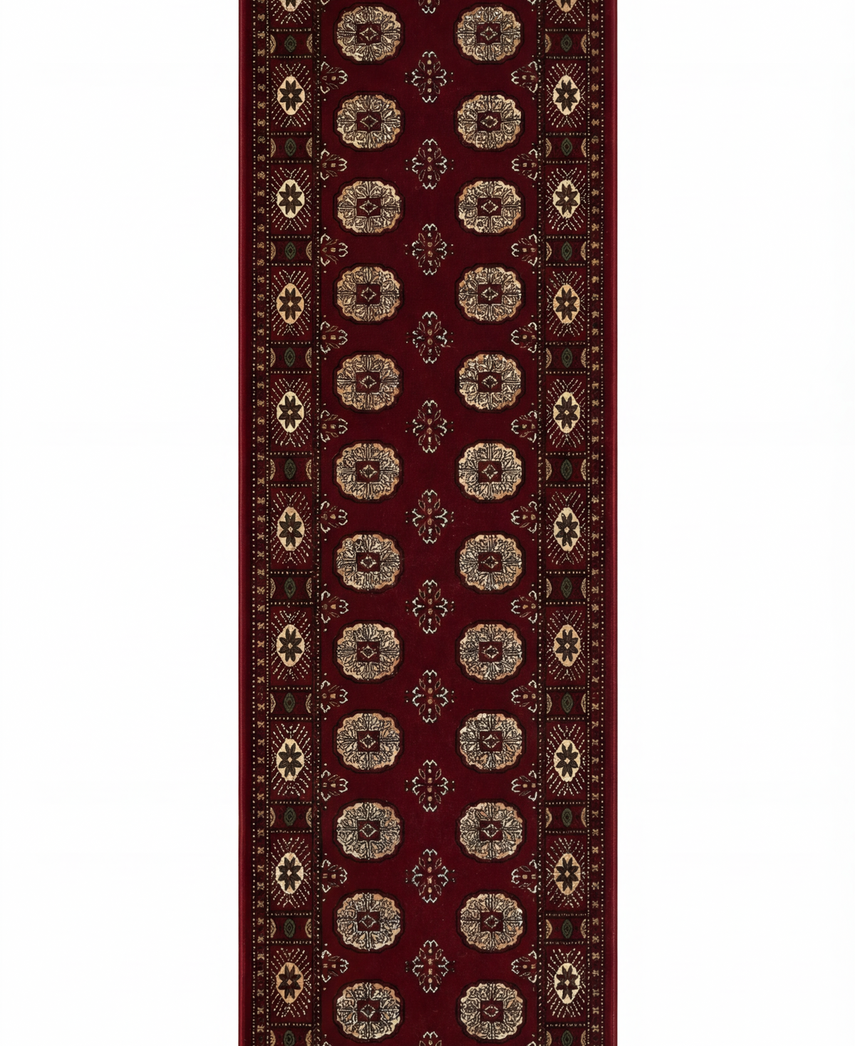 Rawda Oriental Bokhara Traditional Red and Beige Indoor Rug