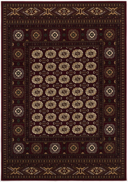 Rawda Oriental Bokhara Traditional Red and Beige Indoor Rug