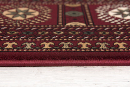 Rawda Oriental Bokhara Traditional Red and Beige Indoor Rug