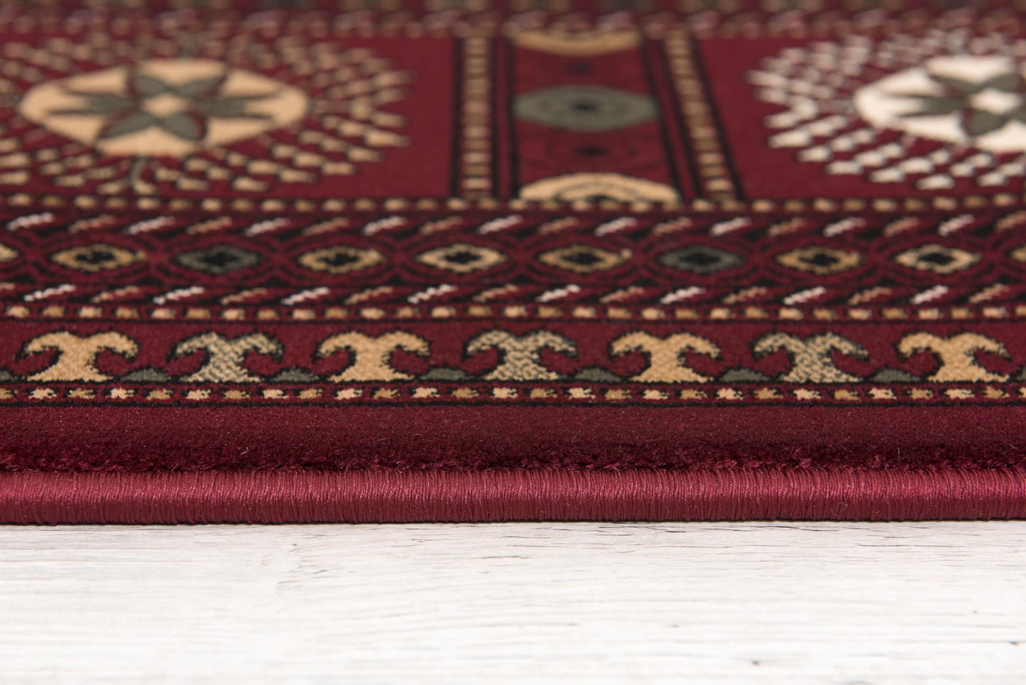 Rawda Oriental Bokhara Traditional Red and Beige Indoor Rug