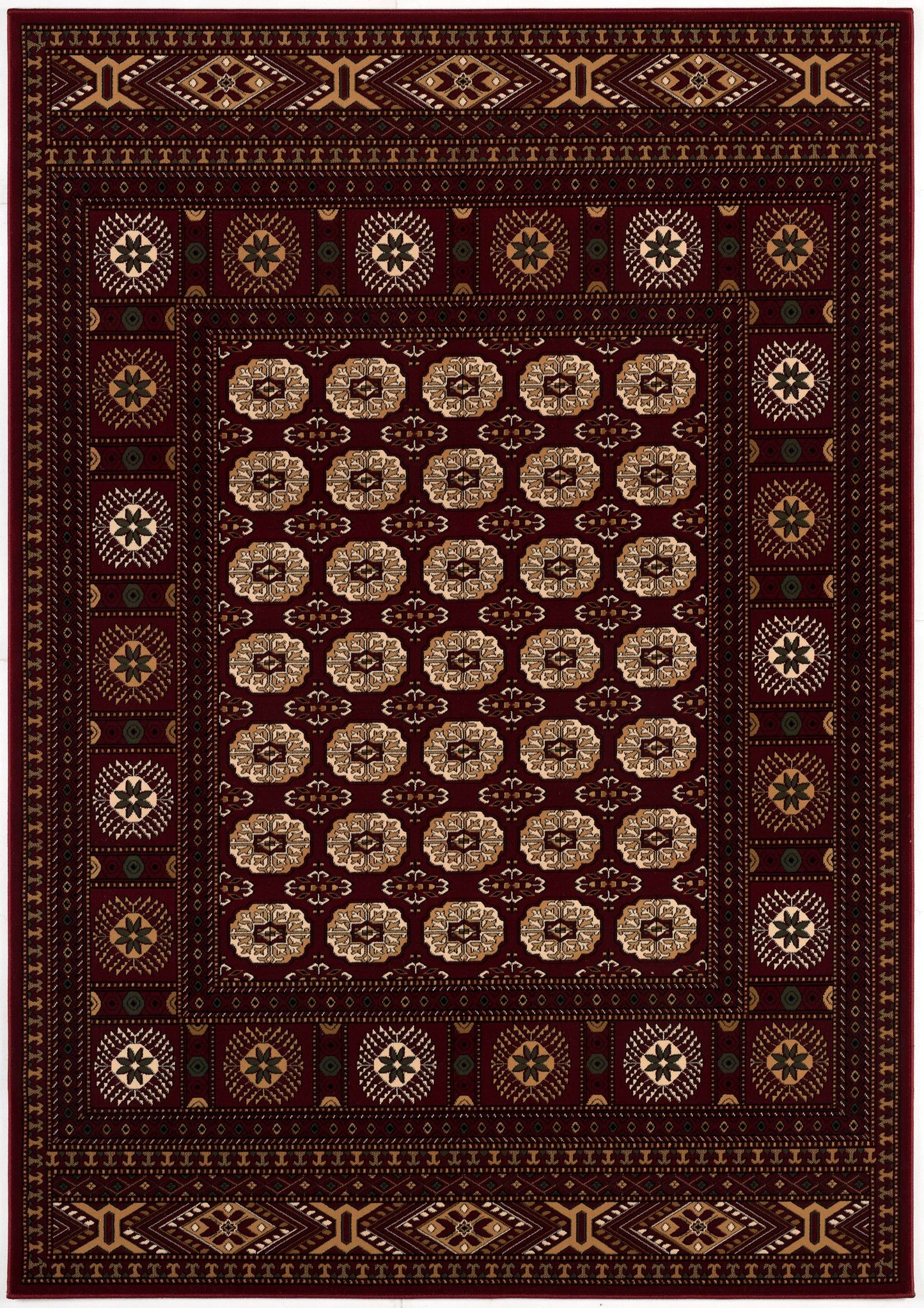 Rawda Oriental Bokhara Traditional Red and Beige Indoor Rug-1