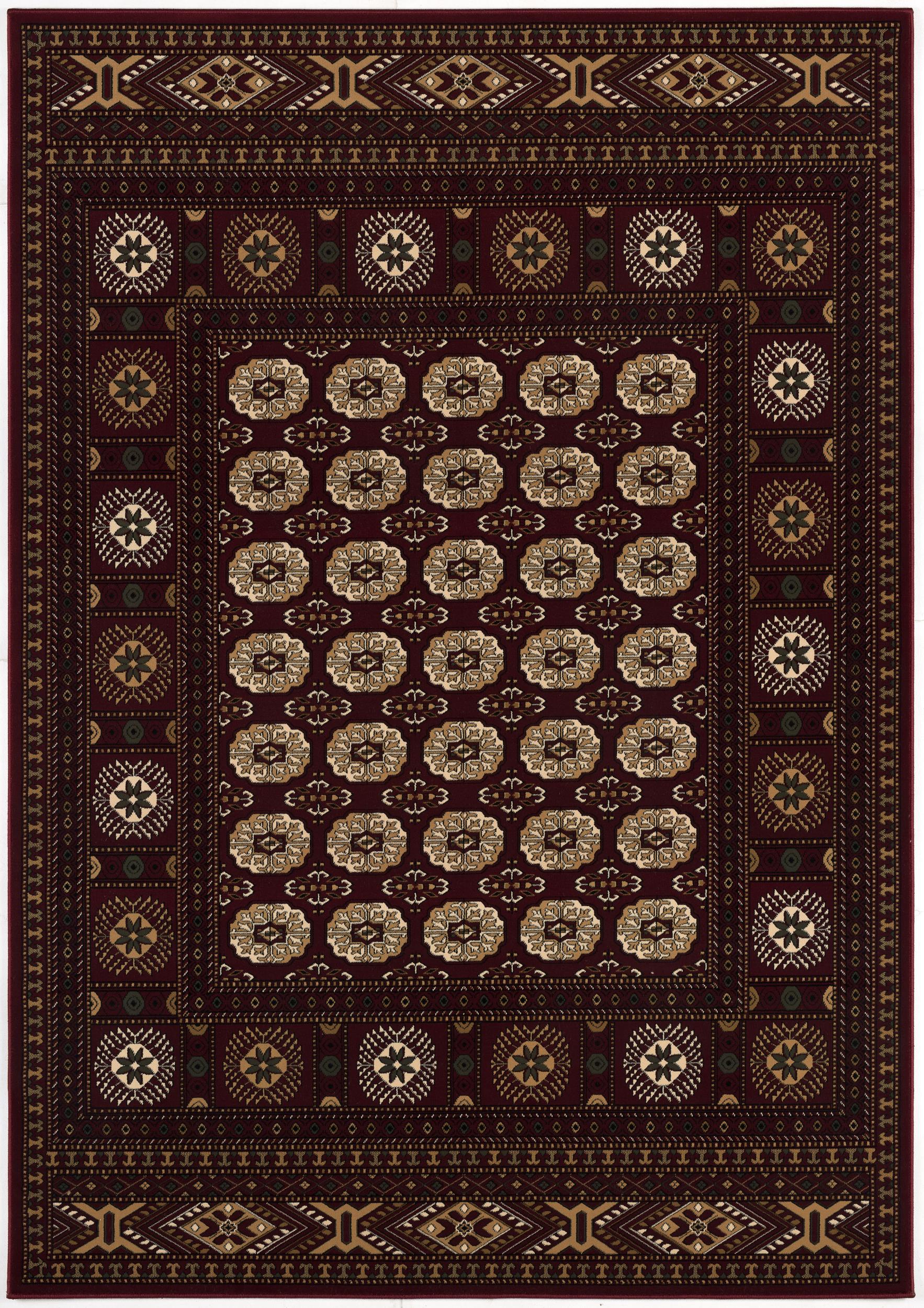 Rawda Oriental Bokhara Traditional Red and Beige Indoor Rug-1