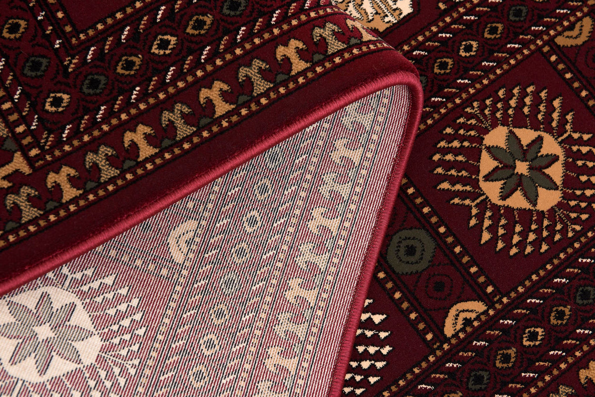 Rawda Oriental Bokhara Traditional Red and Beige Indoor Rug