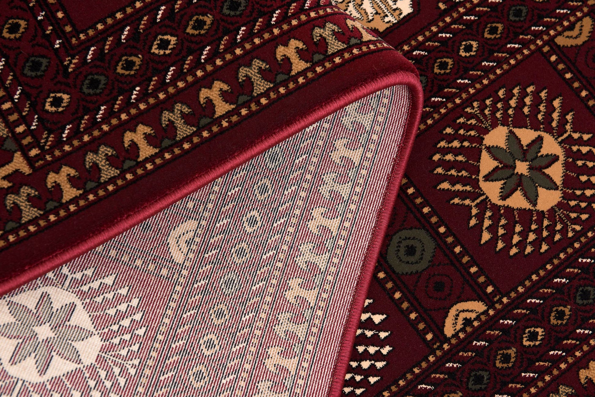 Rawda Oriental Bokhara Traditional Red and Beige Indoor Rug-11