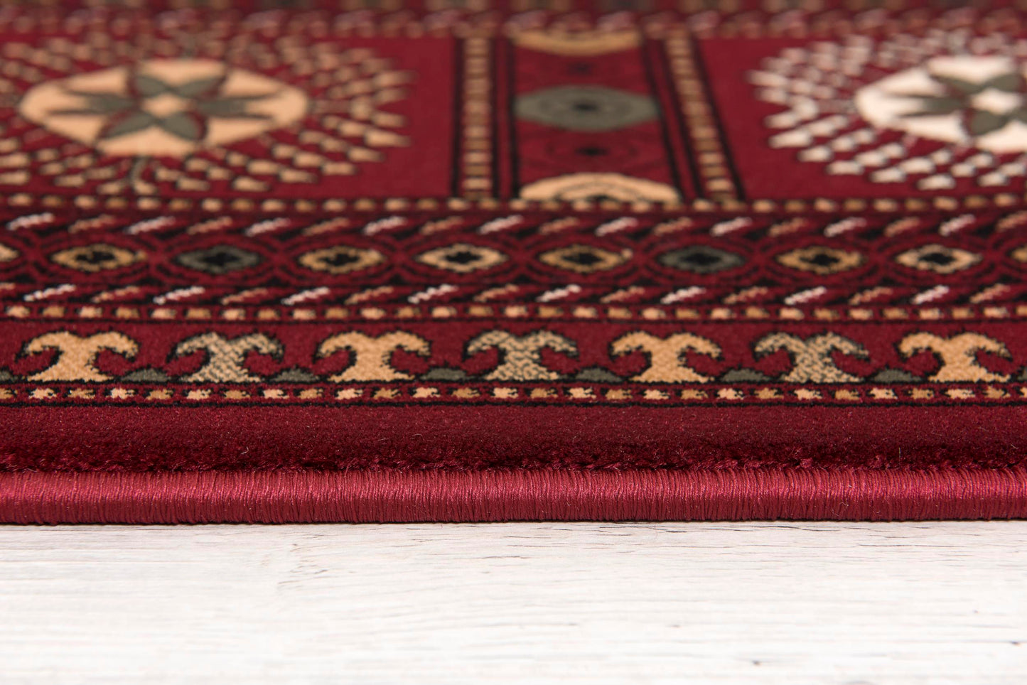 Rawda Oriental Bokhara Traditional Red and Beige Indoor Rug-18