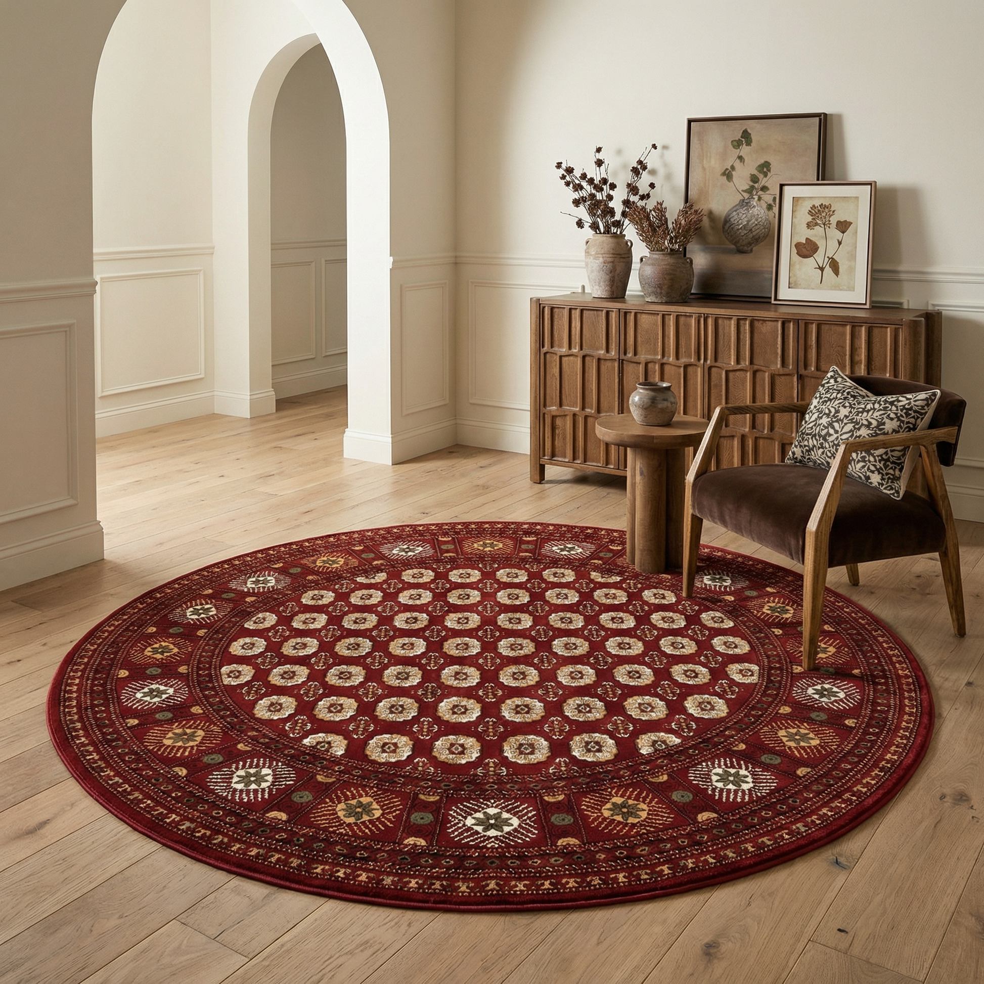 Rawda Oriental Bokhara Traditional Red and Beige Indoor Rug-13