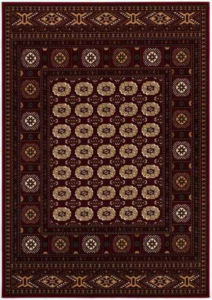 Rawda Oriental Bokhara Traditional Red and Beige Indoor Rug-3