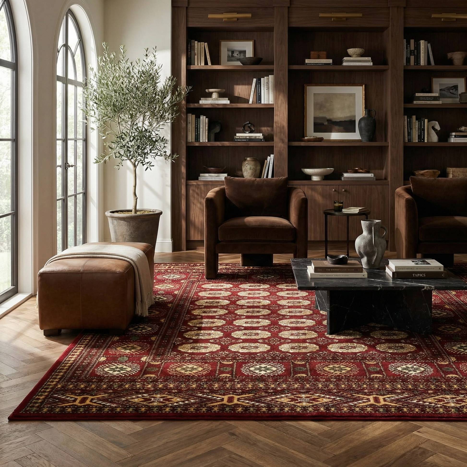 Rawda Oriental Bokhara Traditional Red and Beige Indoor Rug-4