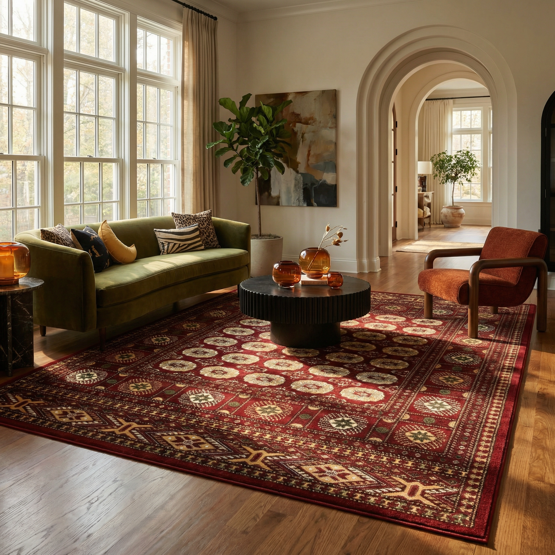 Rawda Oriental Bokhara Traditional Red and Beige Indoor Rug-5