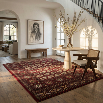 Rawda Oriental Bokhara Traditional Red and Beige Indoor Rug-8