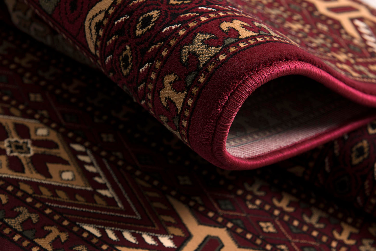Rawda Oriental Bokhara Traditional Red and Beige Indoor Rug-10