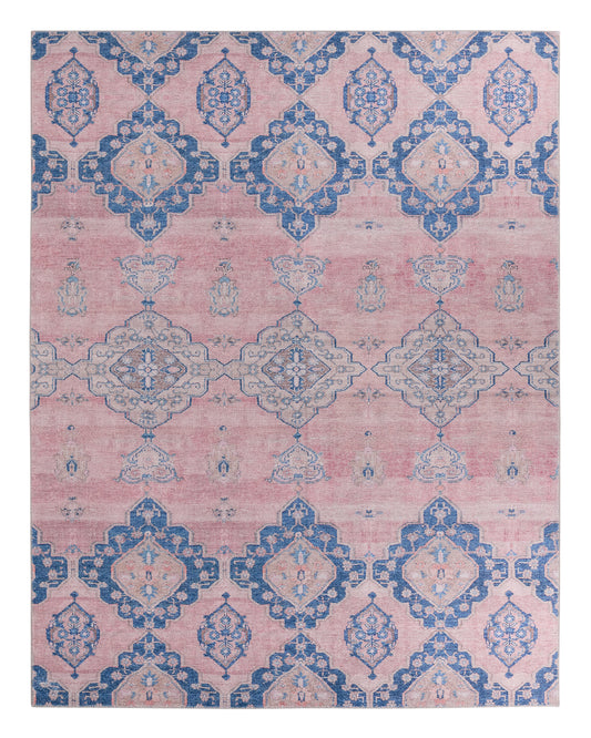 Adalee Oriental Traditional Pink and Blue Area Rug
