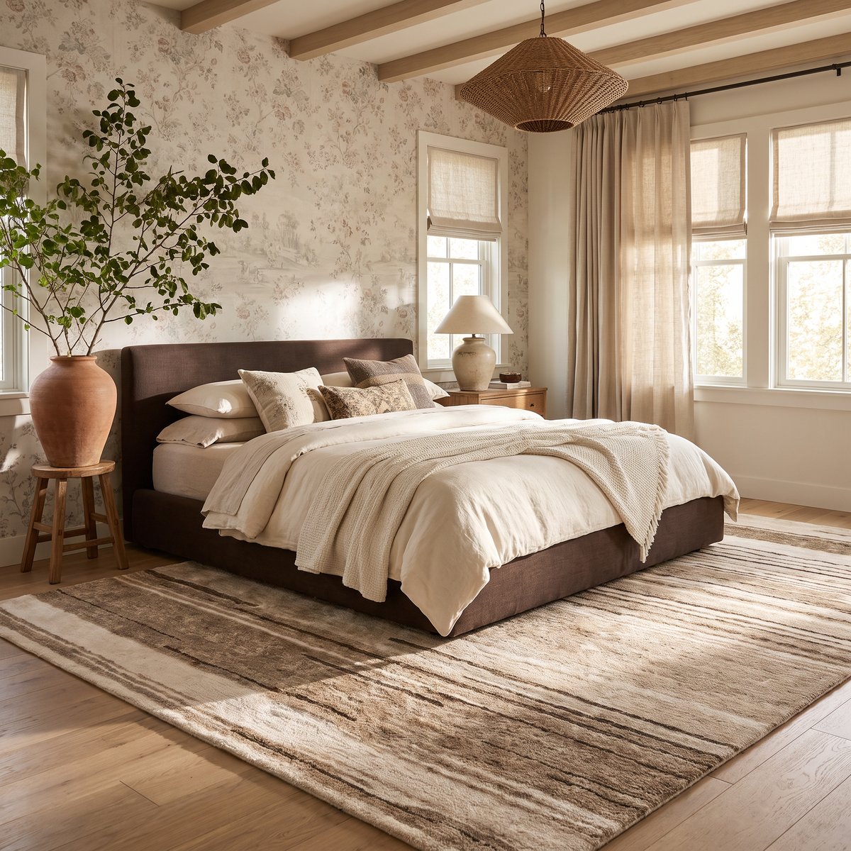 Esker Linear Abstract Contemporary Beige and Brown Indoor Rug