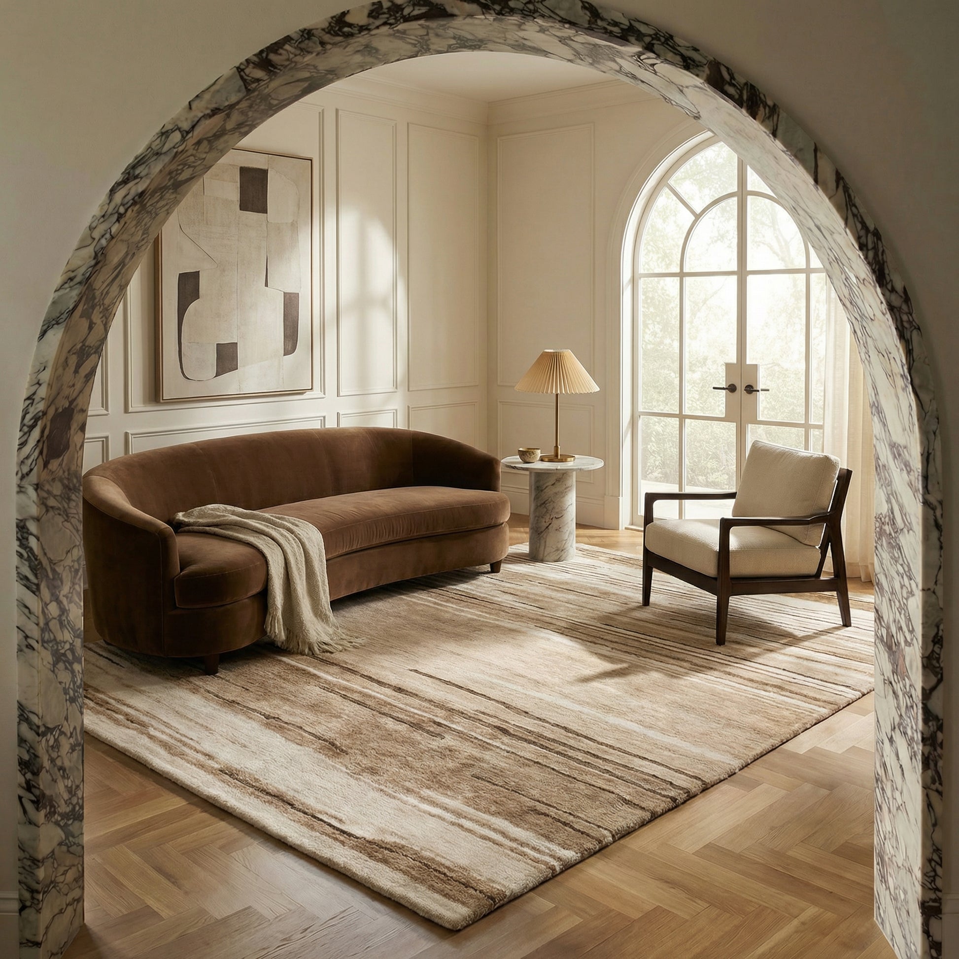 Esker Linear Abstract Contemporary Beige and Brown Indoor Rug-4