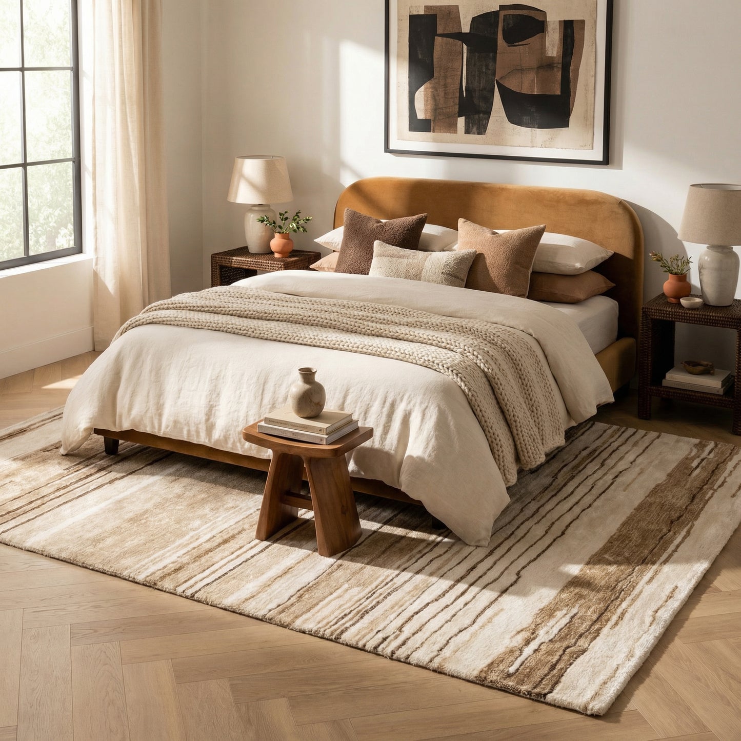Esker Linear Abstract Contemporary Beige and Brown Indoor Rug-5