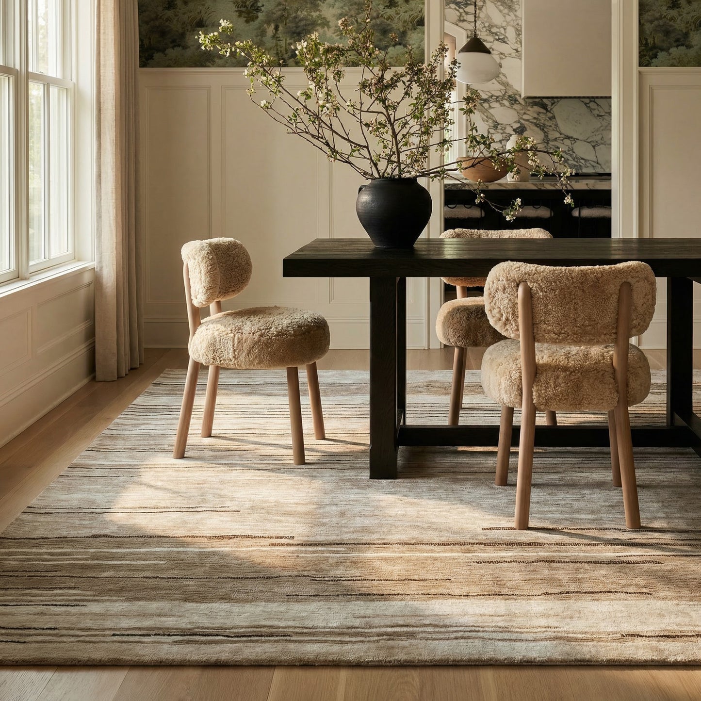 Esker Linear Abstract Contemporary Beige and Brown Indoor Rug-6