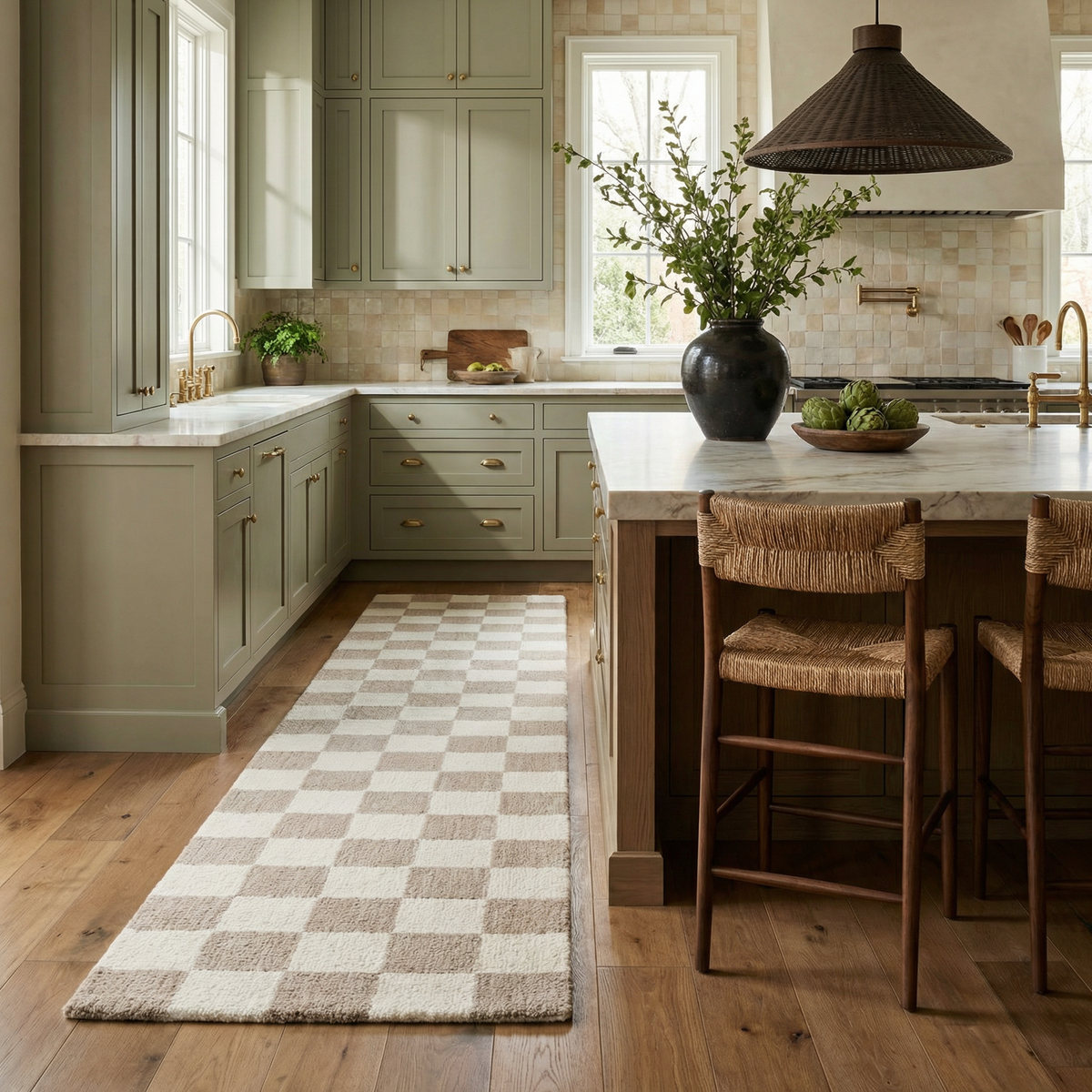 Zenith Checkered Contemporary Beige and Brown Indoor Rug