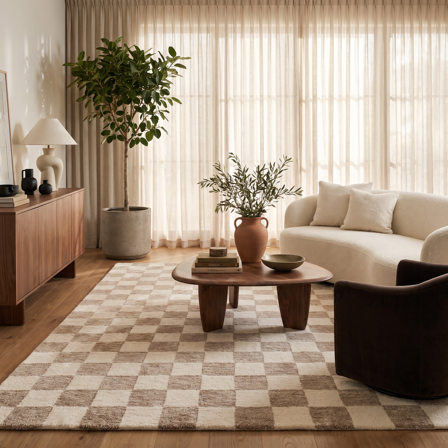 Zenith Checkered Comtemporary Beige and Brown Indoor Rug