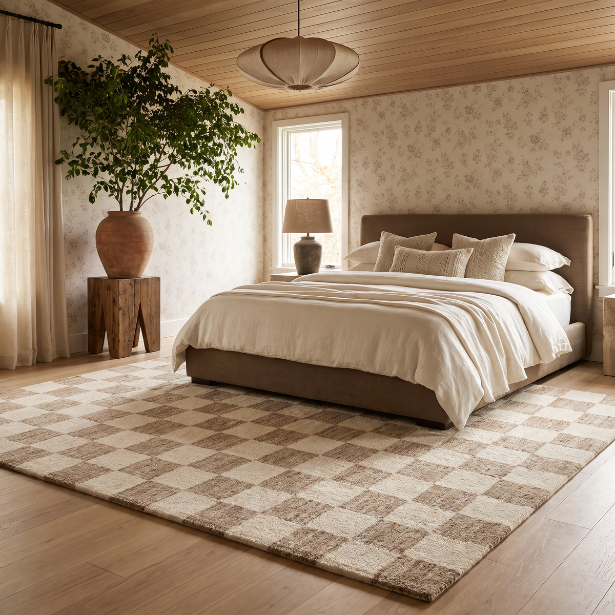 Zenith Checkered Contemporary Beige and Brown Indoor Rug