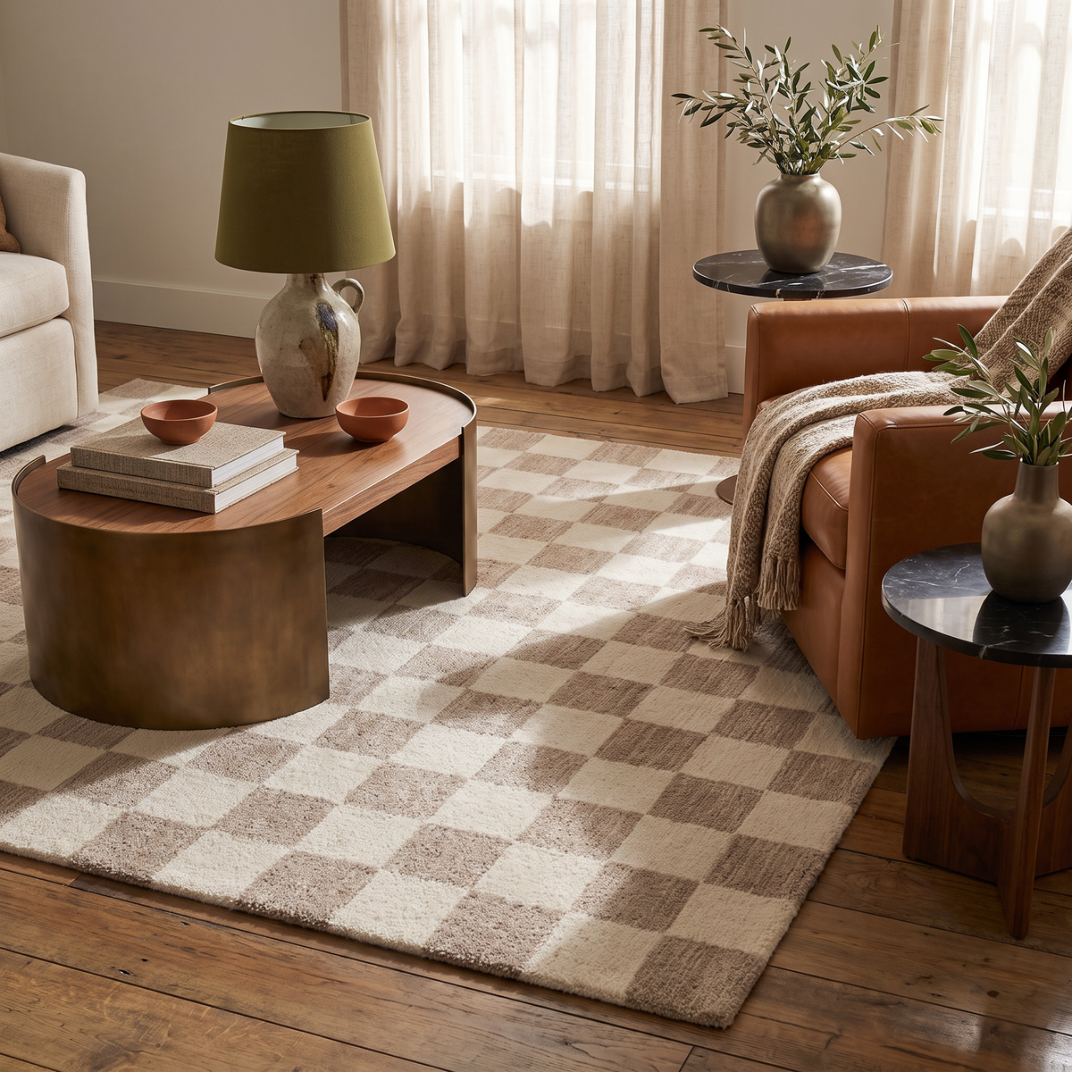 Zenith Checkered Contemporary Beige and Brown Indoor Rug