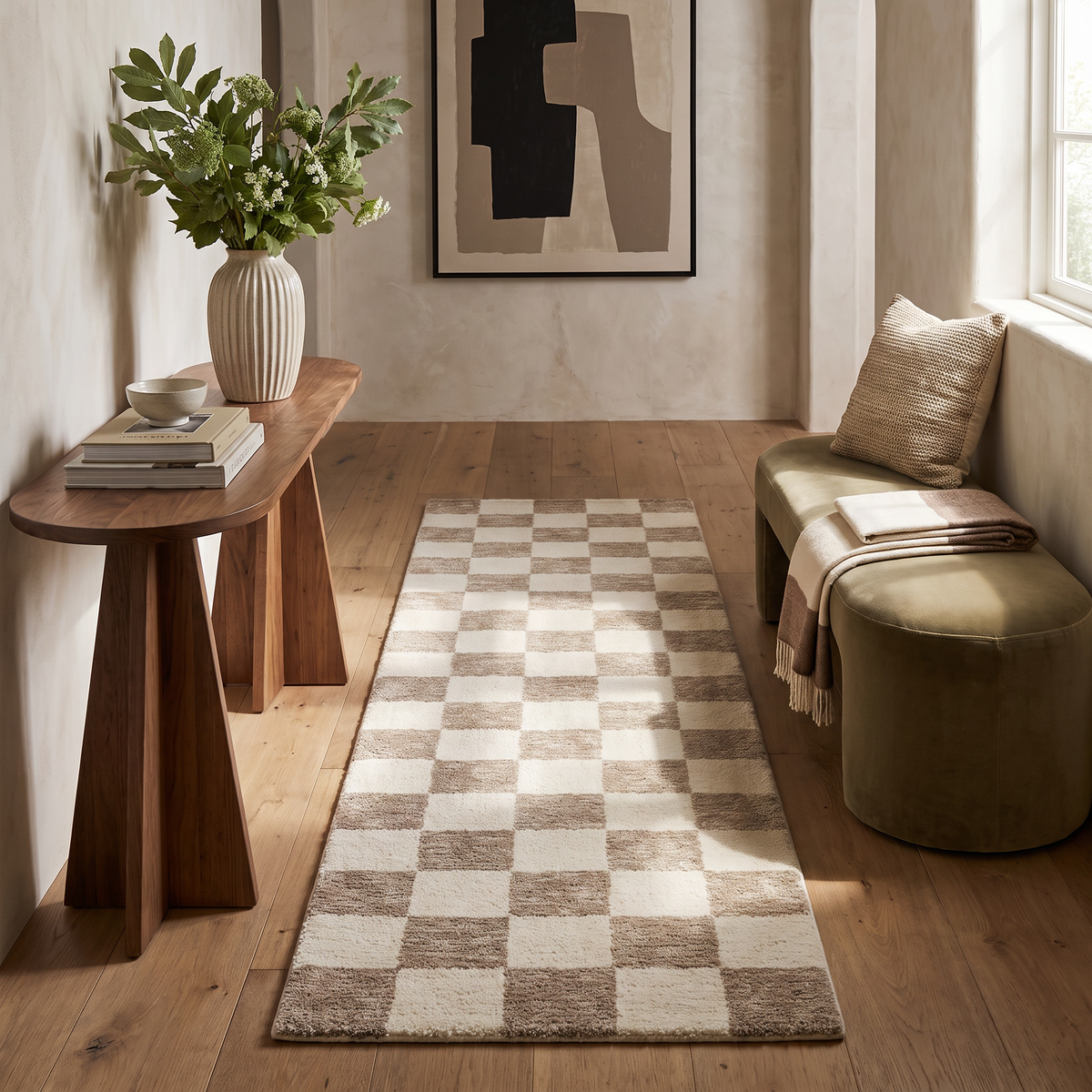 Zenith Checkered Contemporary Beige and Brown Indoor Rug