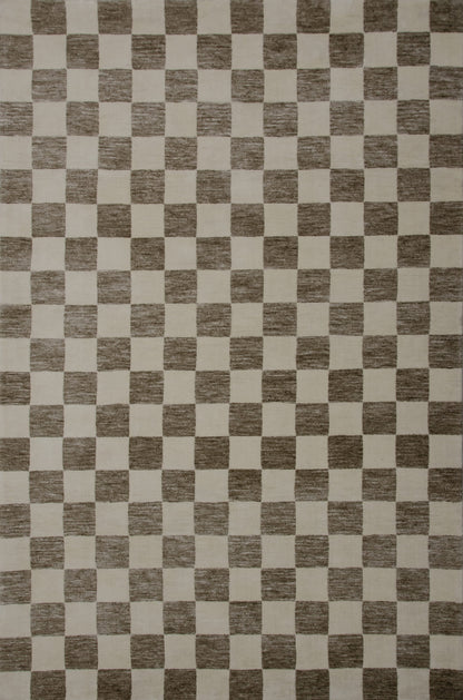 Zenith Checkered Comtemporary Beige and Brown Indoor Rug