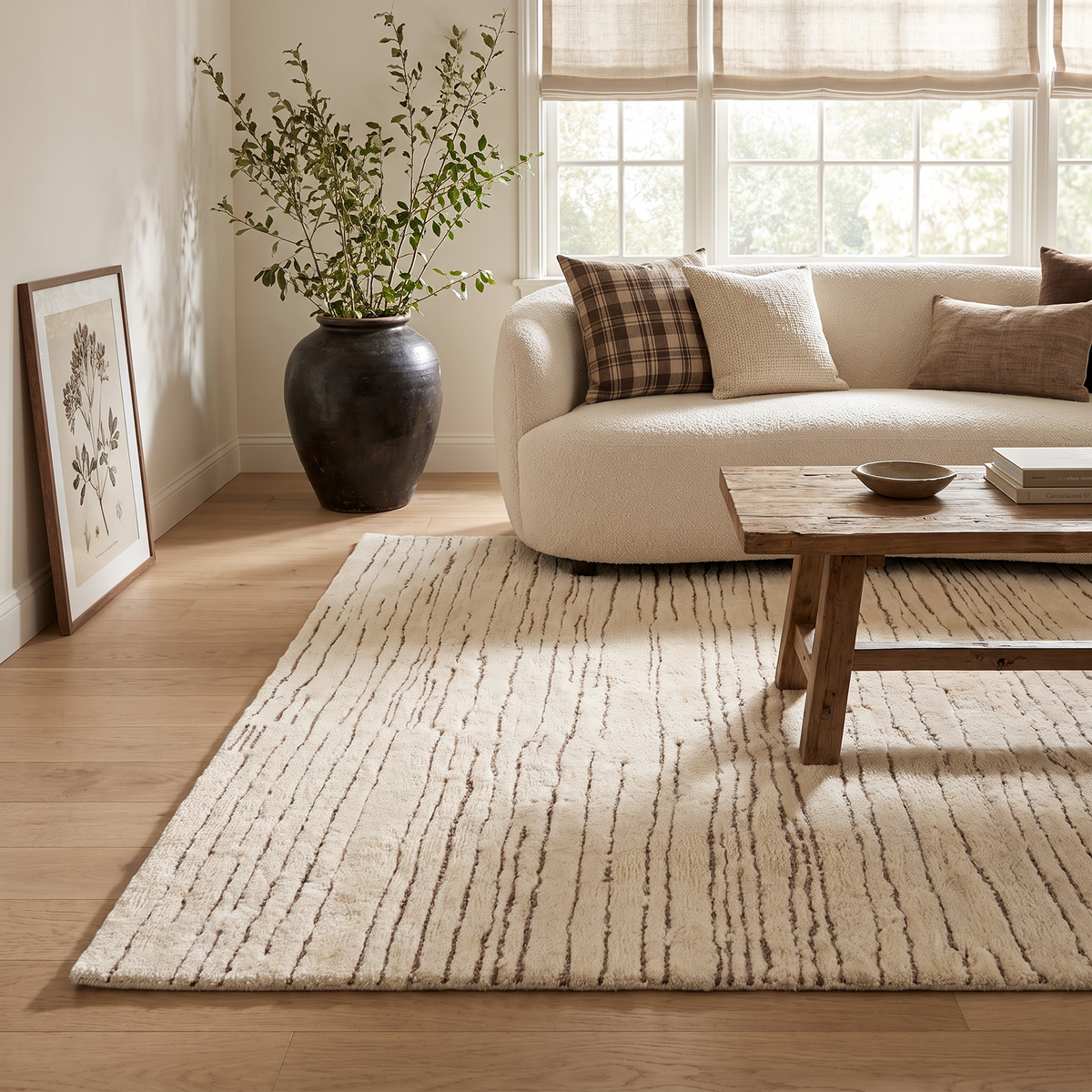 Tapis d'intérieur Noma rayé contemporain beige et gris
