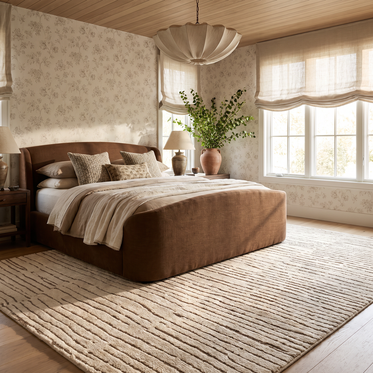 Noma Striped Contemporary Beige and Grey Indoor Rug