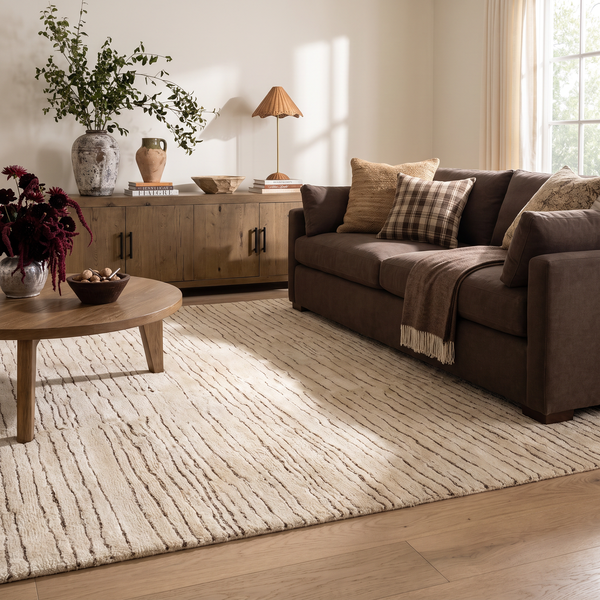 Noma Striped Contemporary Beige and Grey Indoor Rug