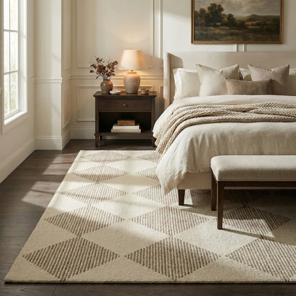 Sepia Checkered Contemporary Beige and Brown Indoor Rug-5