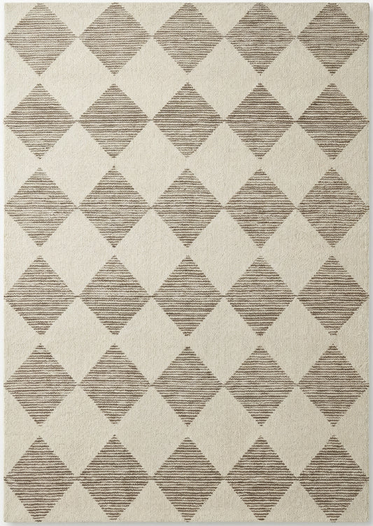Sepia Checkered Contemporary Beige and Brown Indoor Rug