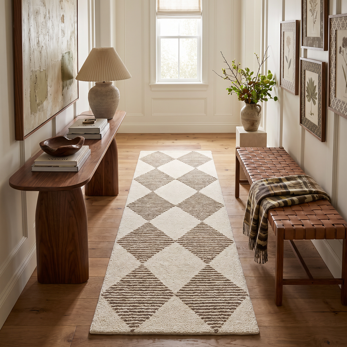 Sepia Checkered Contemporary Beige and Brown Indoor Rug